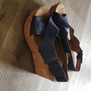 Blue suede cork heels